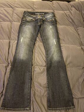 Guess Women's Faded Dark Blue Flared Jeans
